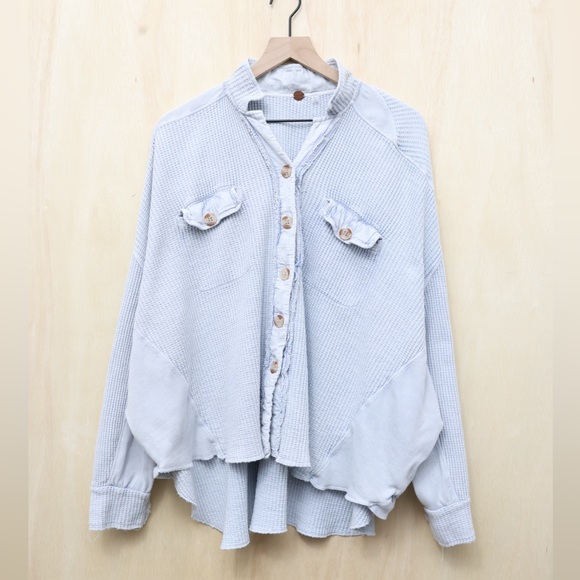 Free People One Scout Jacket Button Down Blue Large - Picture 2 of 4